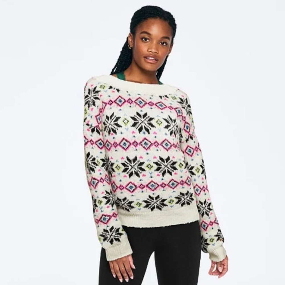 PINK Fair Isle Reversible V/Crew-Neck Fair Isle Sweater